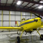 Reloading an Air Tractor with product only takes a few minutes. His hangar has two Schweiss Bifold doors at each end to go in and out of.