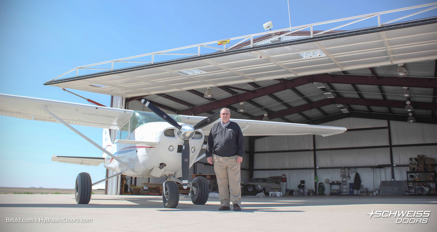 Schweiss Hangar Door is installed for Cessna Skylane in Kansas